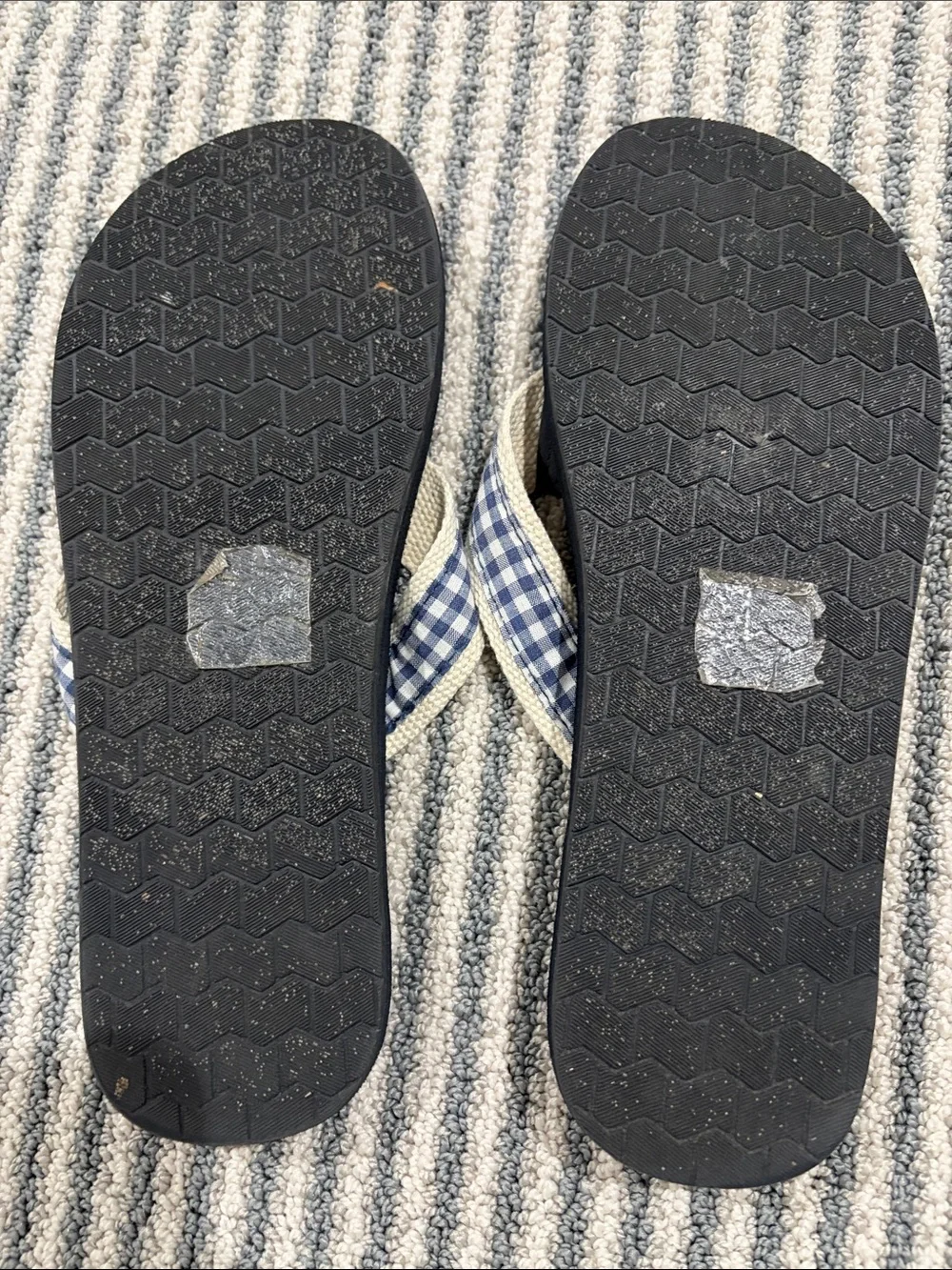 J. Crew Navy Blue Flip Flops with Navy-and-White Gingham Straps